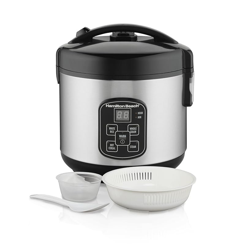 Hamilton Beach Digital Rice Cooker & Steamer, 8 Cups Cooked, Stainless