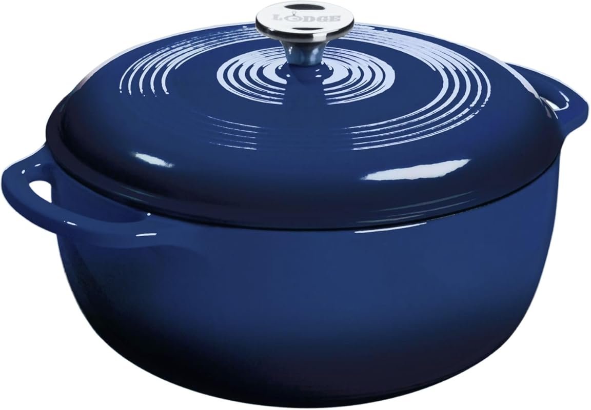 Lodge Enamel Cast Iron Dutch Oven – 6 Quart, Indigo, Perfect for Bakin