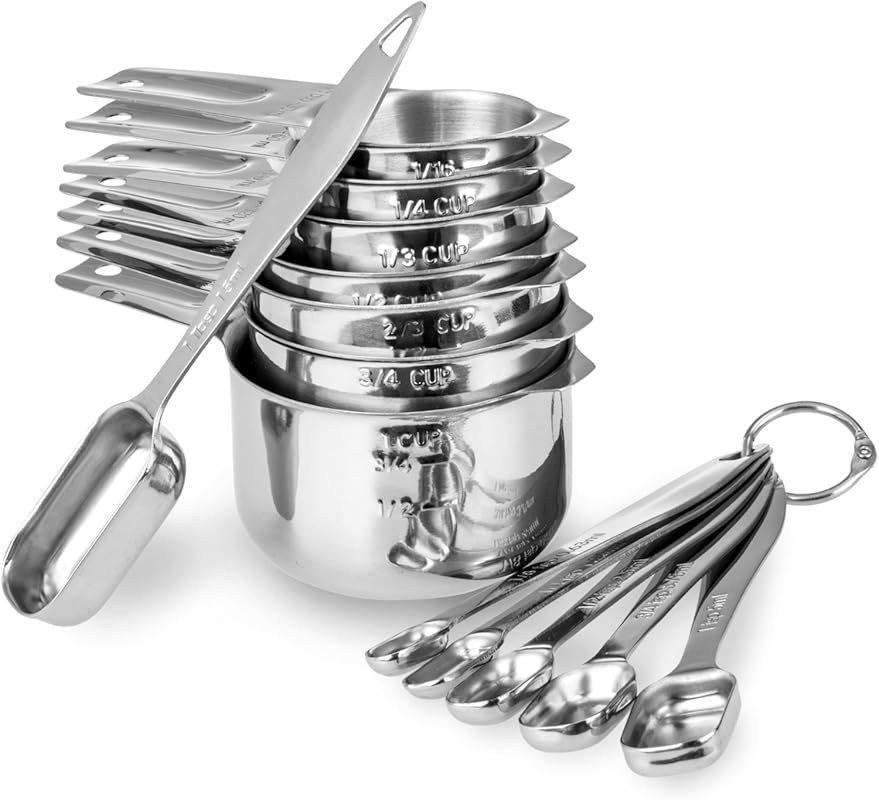 13-Piece Heavy Duty Stainless Steel Measuring Cups and Spoons with Rin