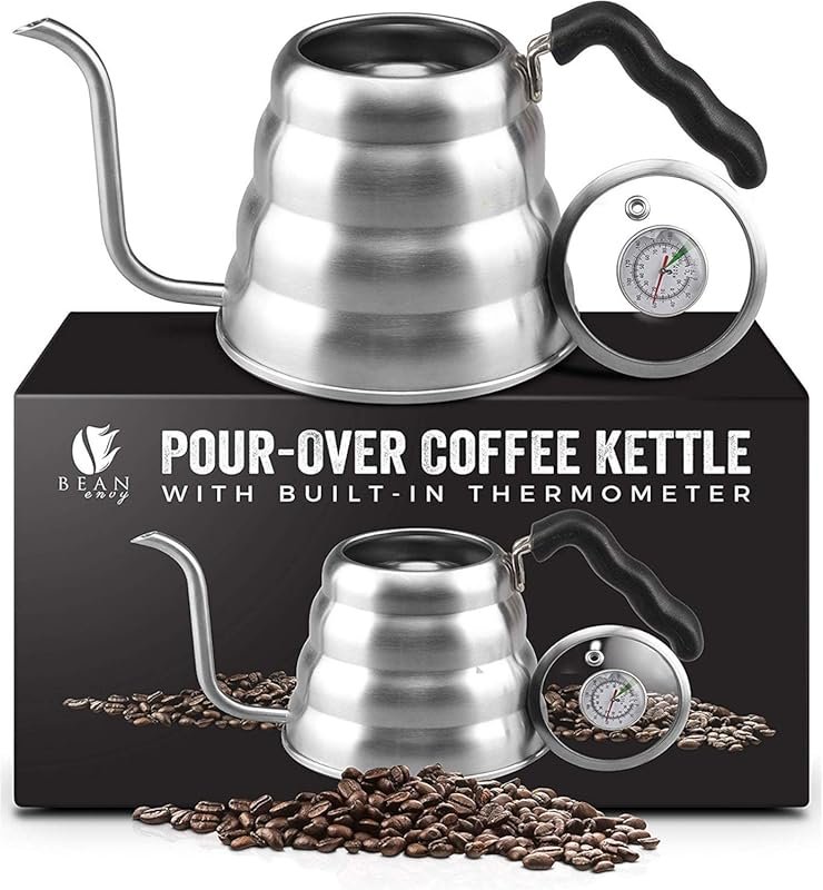 Bean Envy Gooseneck Kettle 40oz with Thermometer & Ergonomic Handle fo