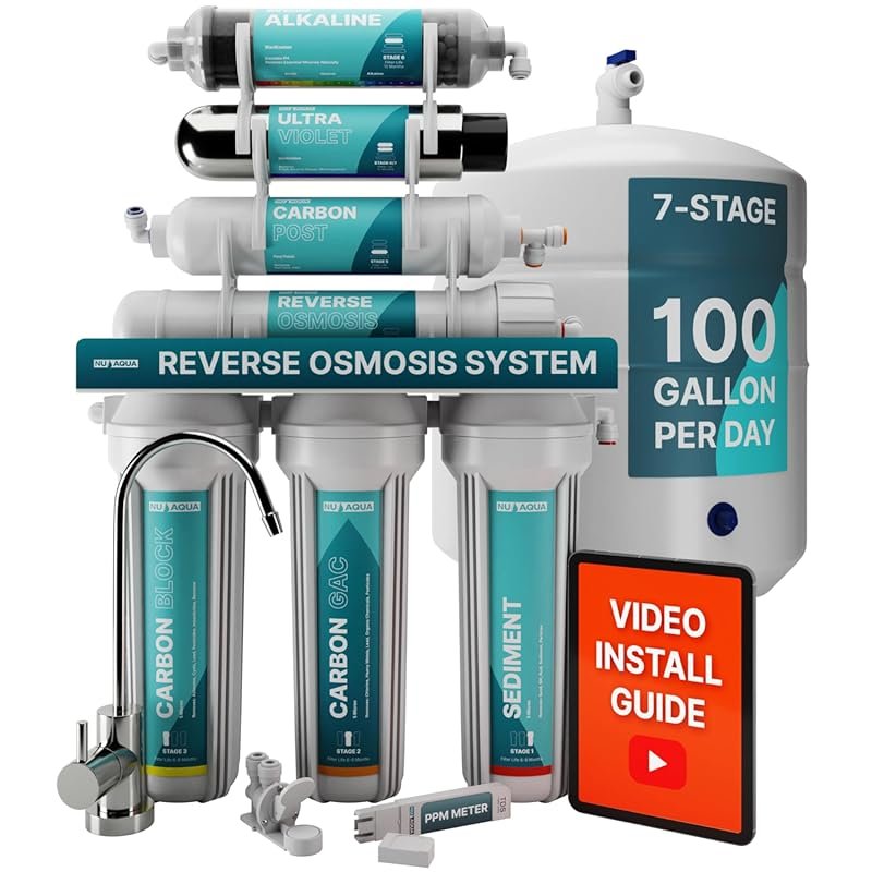 NU Aqua 7-Stage UV Alkaline RO System with 100GPD Filtration for Home 