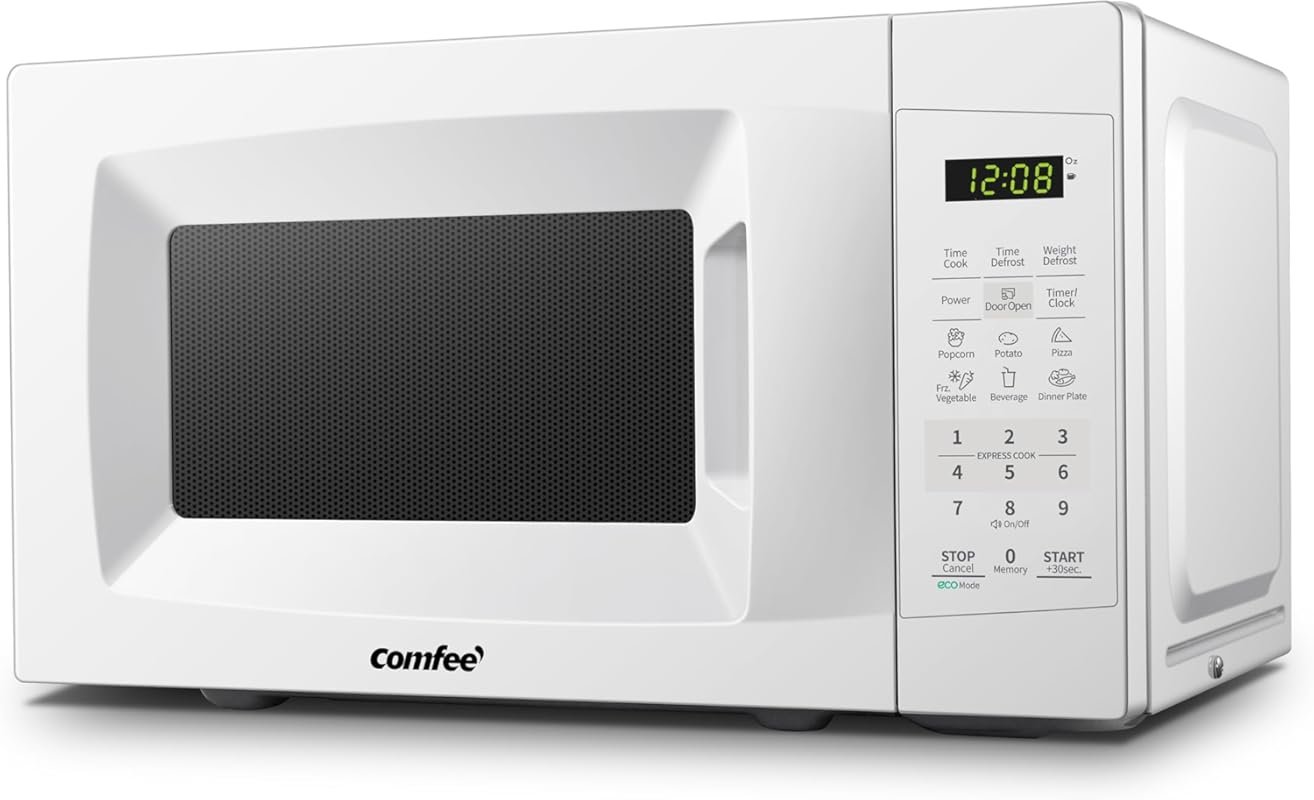 COMFEE' 700W Microwave with ECO Mode & One-Touch Buttons - Pearl White