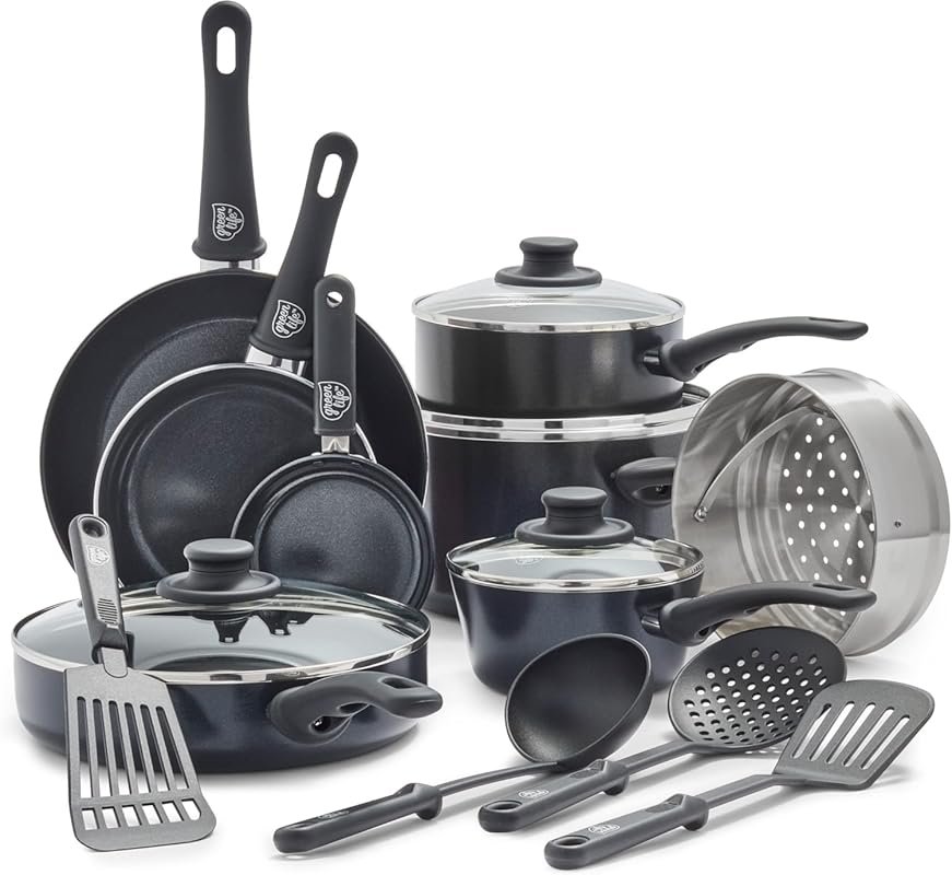 GreenLife 16-Piece PFAS-Free Ceramic Nonstick Cookware Set with Glass 