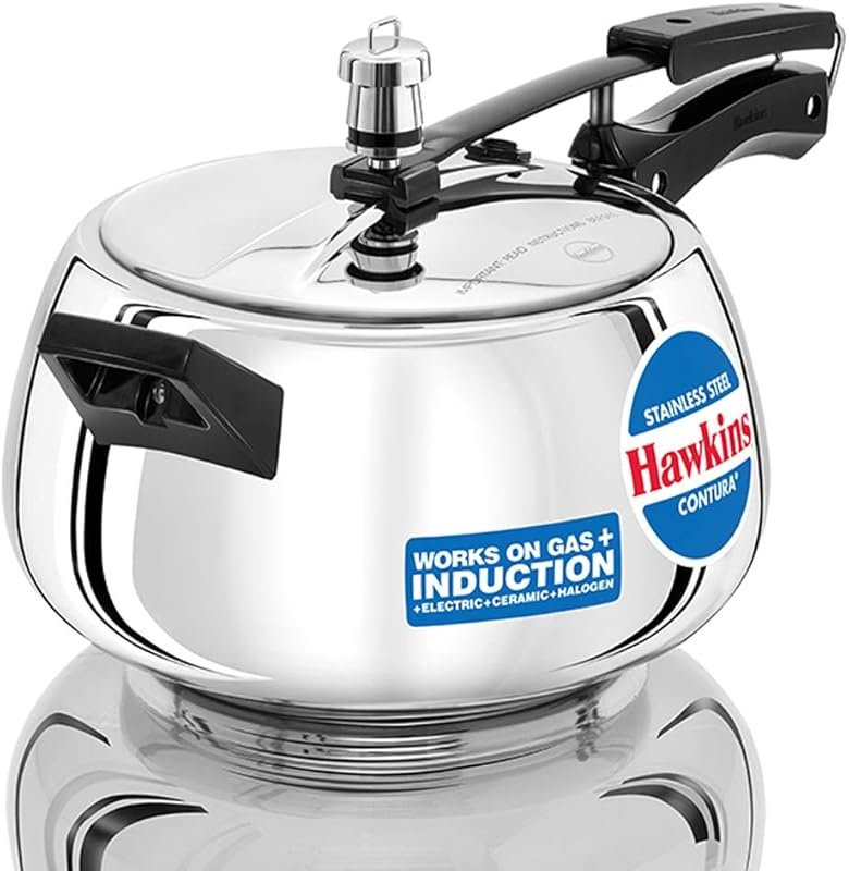 Hawkins 5L Contura Pressure Cooker, Stainless Steel Inner Lid, Handi &