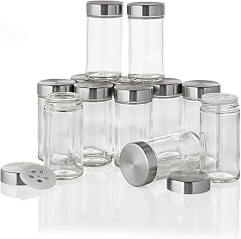 Kamenstein Reusable 3 Oz Clear Jars with Stainless Steel Shaker Lids a