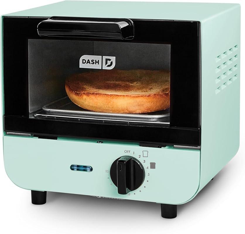 Dash Mini Toaster Oven in Aqua, Compact Space-Saving Design with Adjus