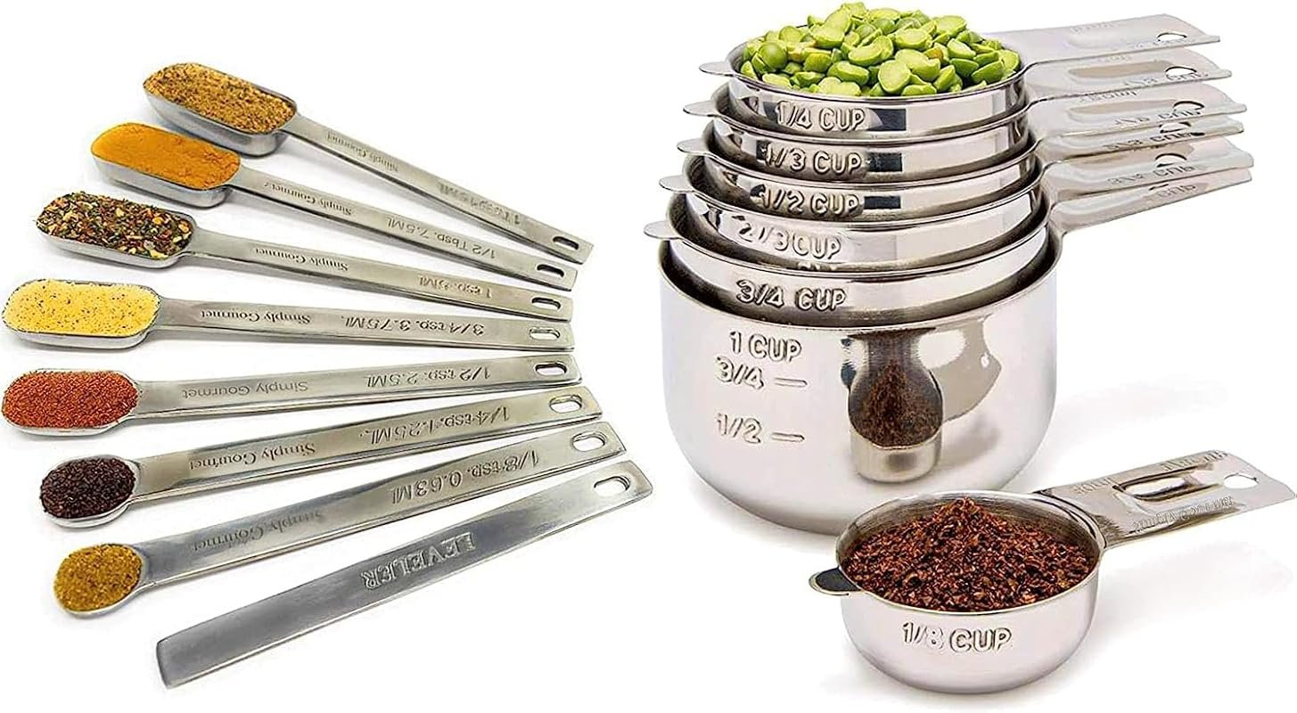 15-Piece Stackable Stainless Steel Measuring Cups & Spoons with Long H