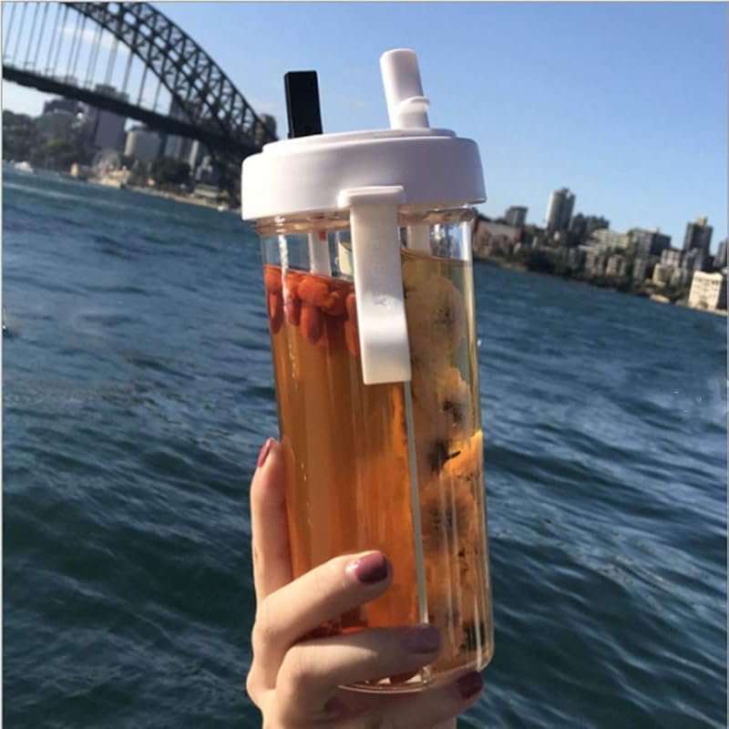 YYDSJFM Dual Drink Cup with Two Straws for Camping & Travel, 600ml Out