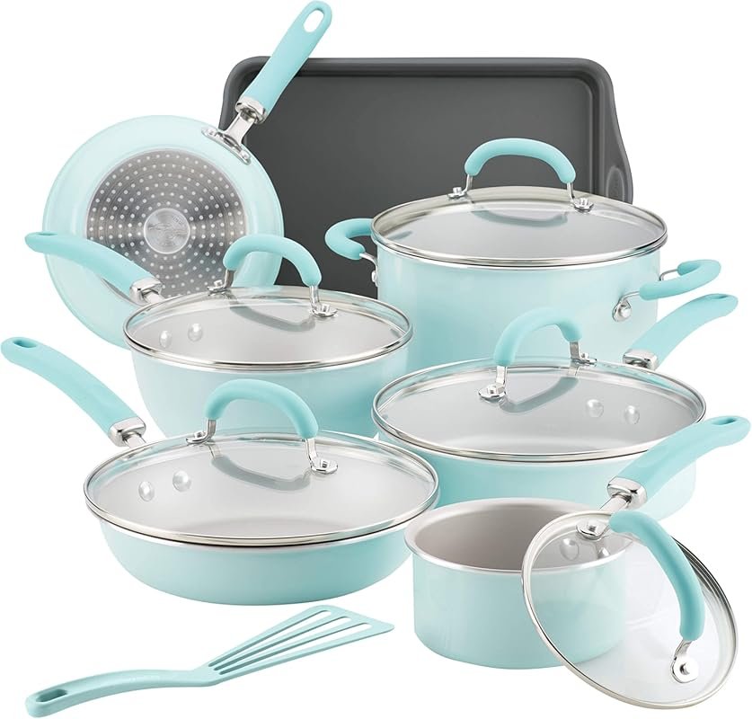 Rachael Ray Create Delicious 13-Piece Light Blue Shimmer Nonstick Cook