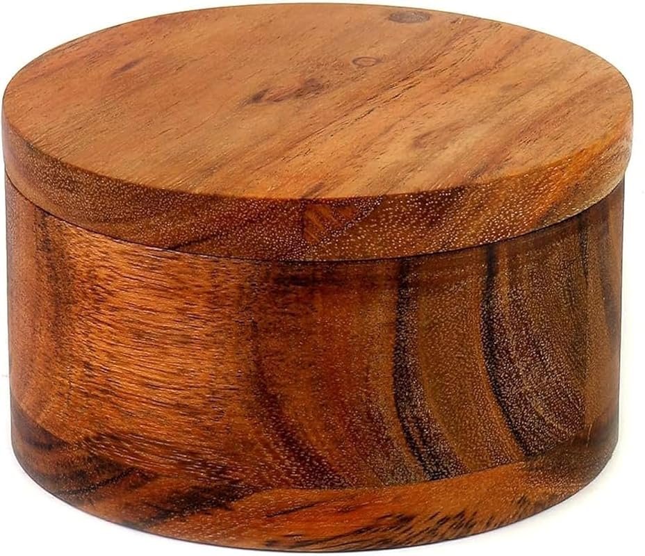 Acacia Wood Spice Box with Swivel Cover – Perfect for Table Salt, Herb