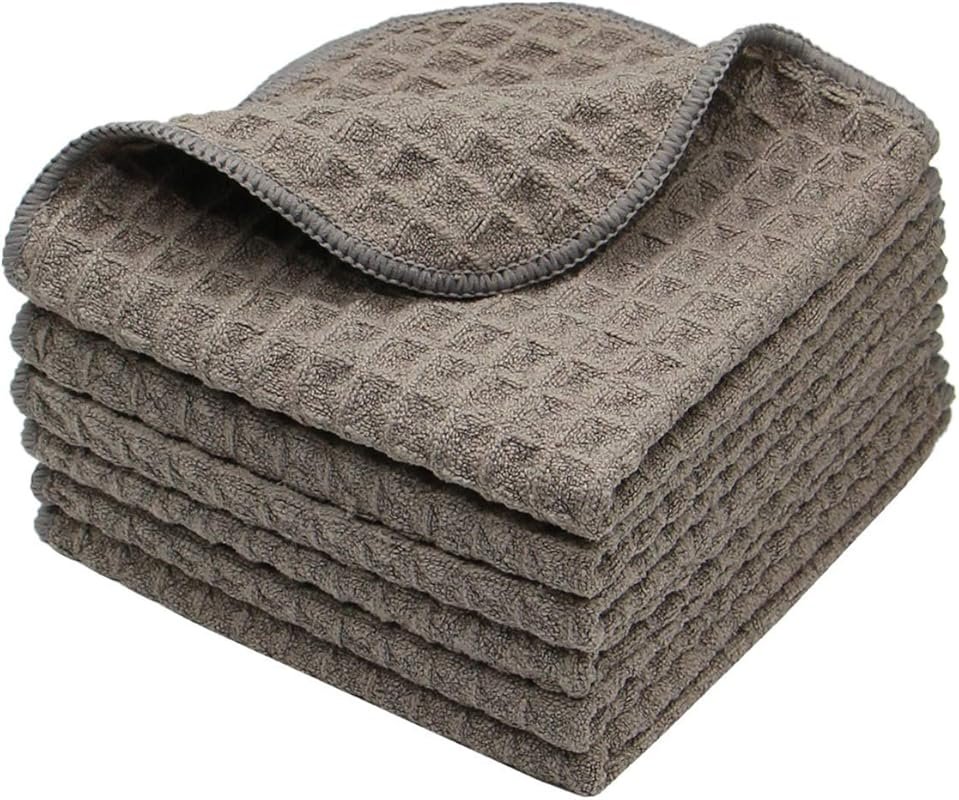 Thick Waffle Weave Microfiber Dish Rags, Ultra Absorbent Odor-Free 6-P