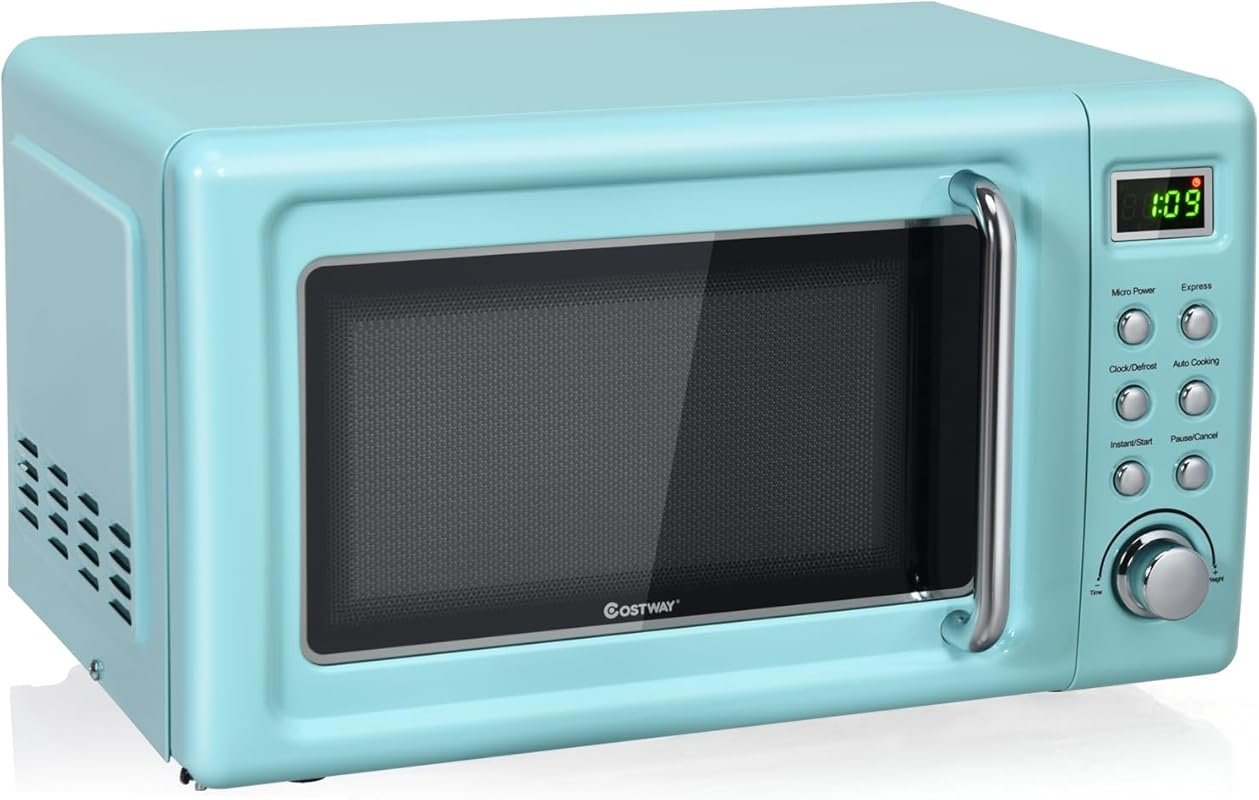 COSTWAY Retro Microwave, 0.7 Cu.Ft., 700W, Delayed Start, Child Lock, 