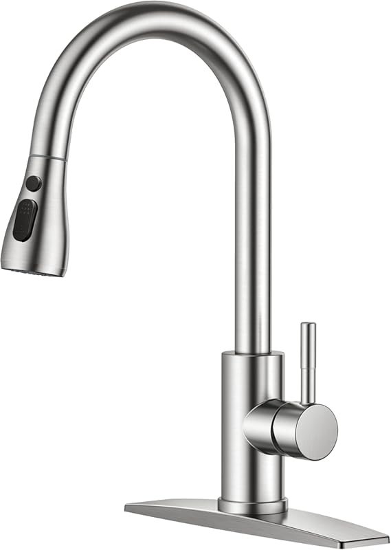 FORIOUS Brushed Nickel Kitchen Faucet with Pull Down Sprayer, High Arc