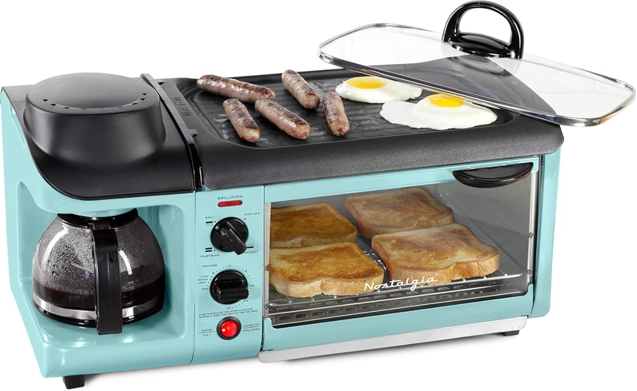 Nostalgia 3-in-1 Breakfast Station with Coffee Maker, Non‑Stick Griddl