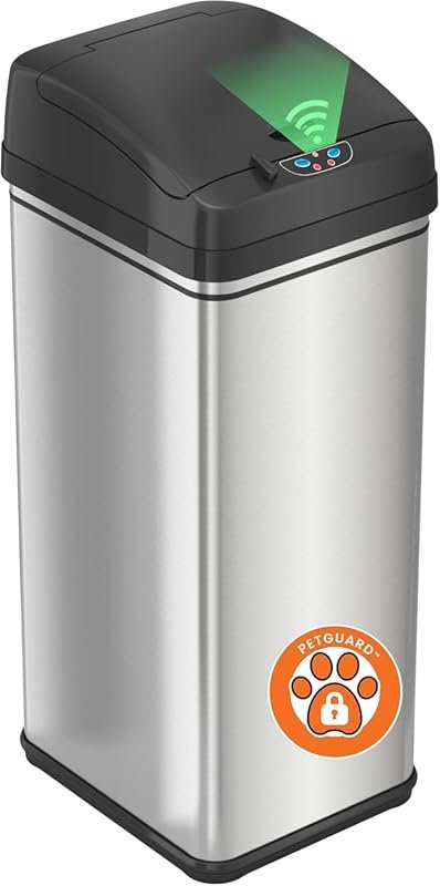 iTouchless 13 Gal Motion Sensor Dog-Proof Kitchen Trash Can with Odor 