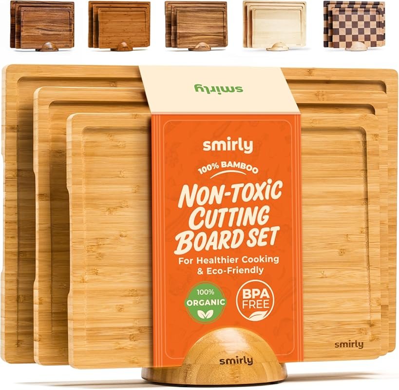 SMIRLY Bamboo Cutting Board Set with Holder, Charcuterie & Chopping Bo