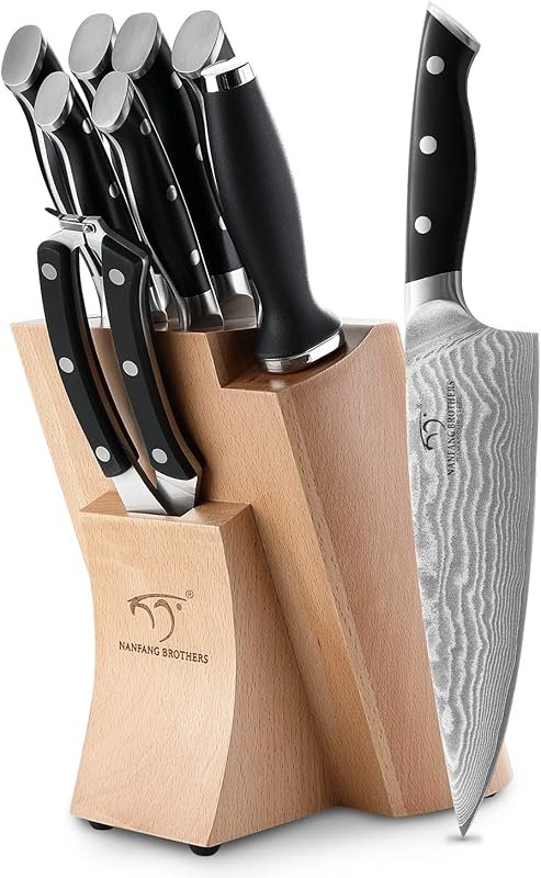 NANFANG BROTHERS 9-Piece 67-Layer Japanese Damascus Steel Knife Set wi