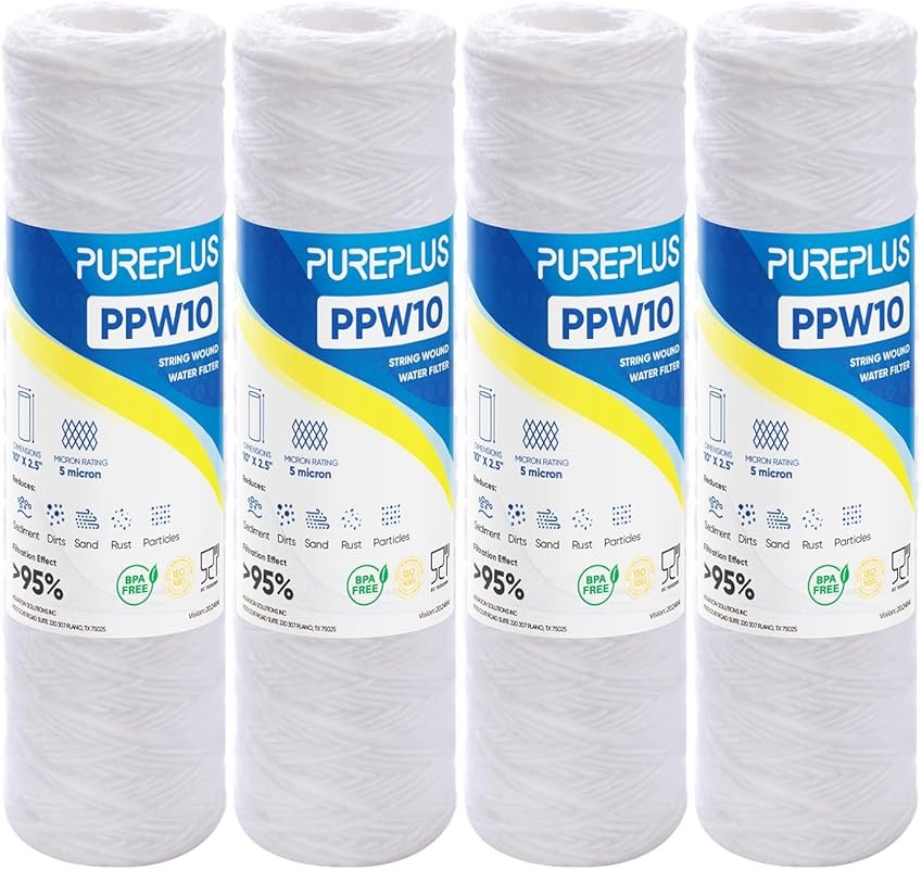 PUREPLUS 5 Micron String Wound Sediment Filter for Well Water, Compati
