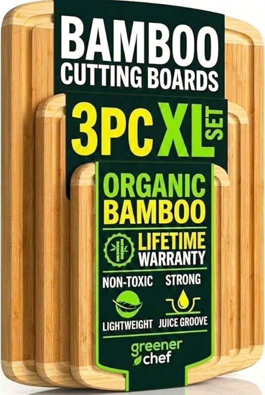 Greener Chef Luxury XL Bamboo Cutting Board Set of 3, Extra Large & Du