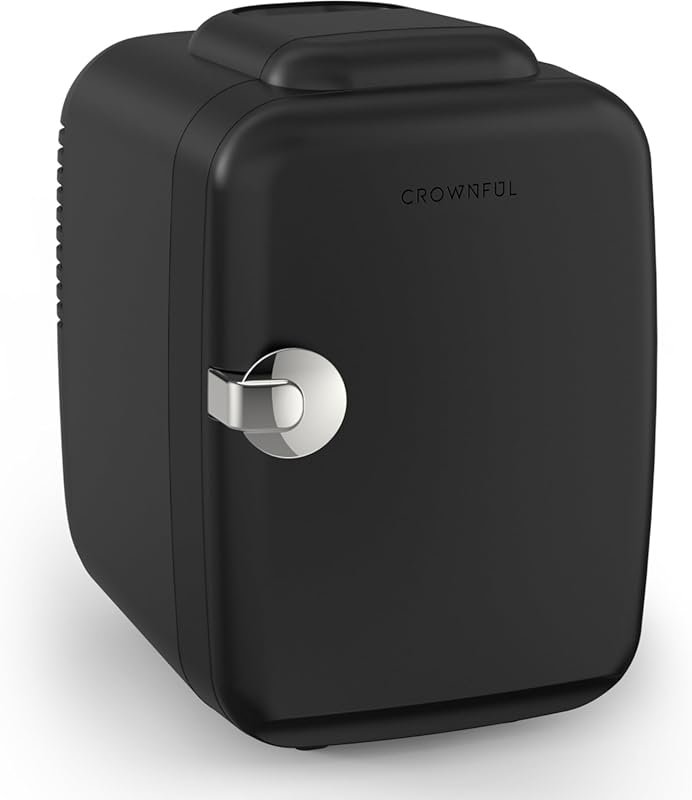 CROWNFUL 4L/6 Can Portable Mini Fridge for Skincare, Cosmetics & Food,