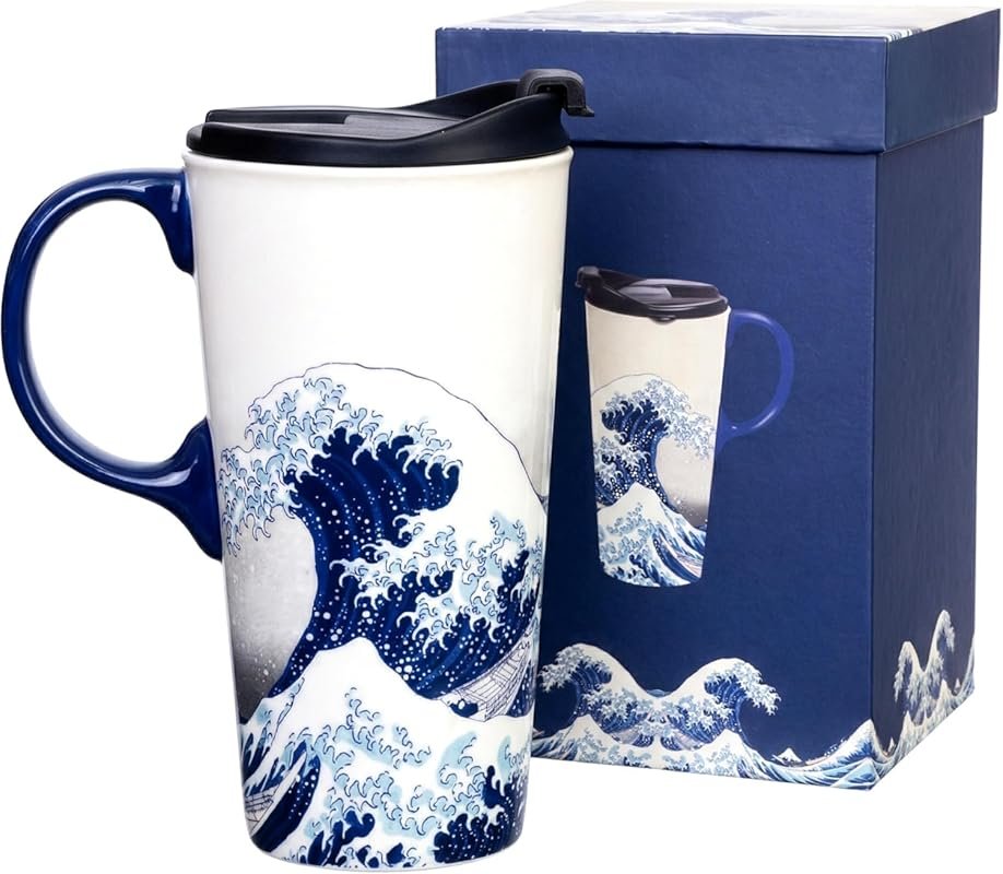 Topadorn 17 Oz Ceramic Coffee Mug with Spill Proof Lid & Handle, Gift