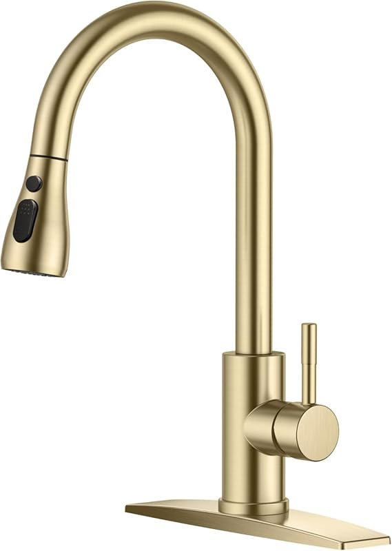 FORIOUS Gold Kitchen Faucet with Pull Down Sprayer, High Arc Single Ha