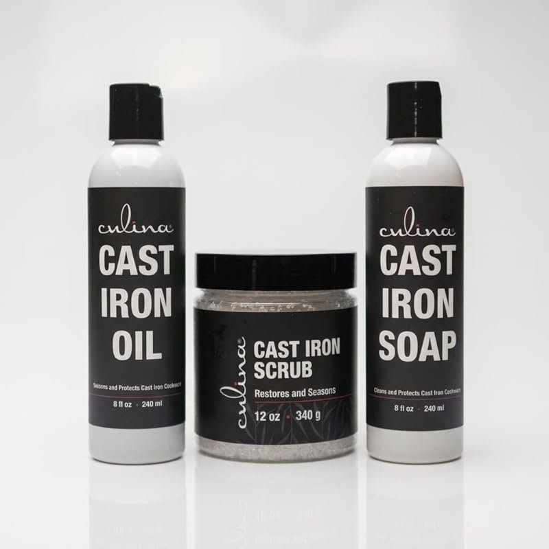 Culina Supreme Cast Iron Care Set: Scrub, Soap & Oil for Skillets & Gr