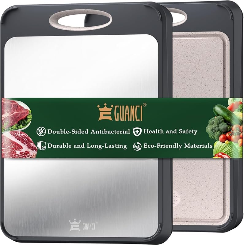 Guanci Stainless Steel Cutting Board, Double-Sided Chopping Board for 