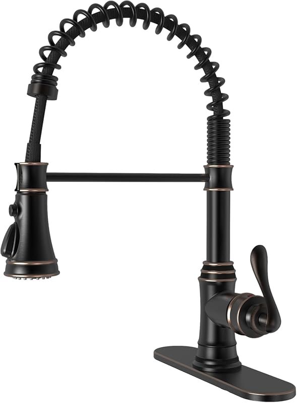 BWE Solid Brass Single Handle Kitchen Faucet with Pull Down Sprayer, O