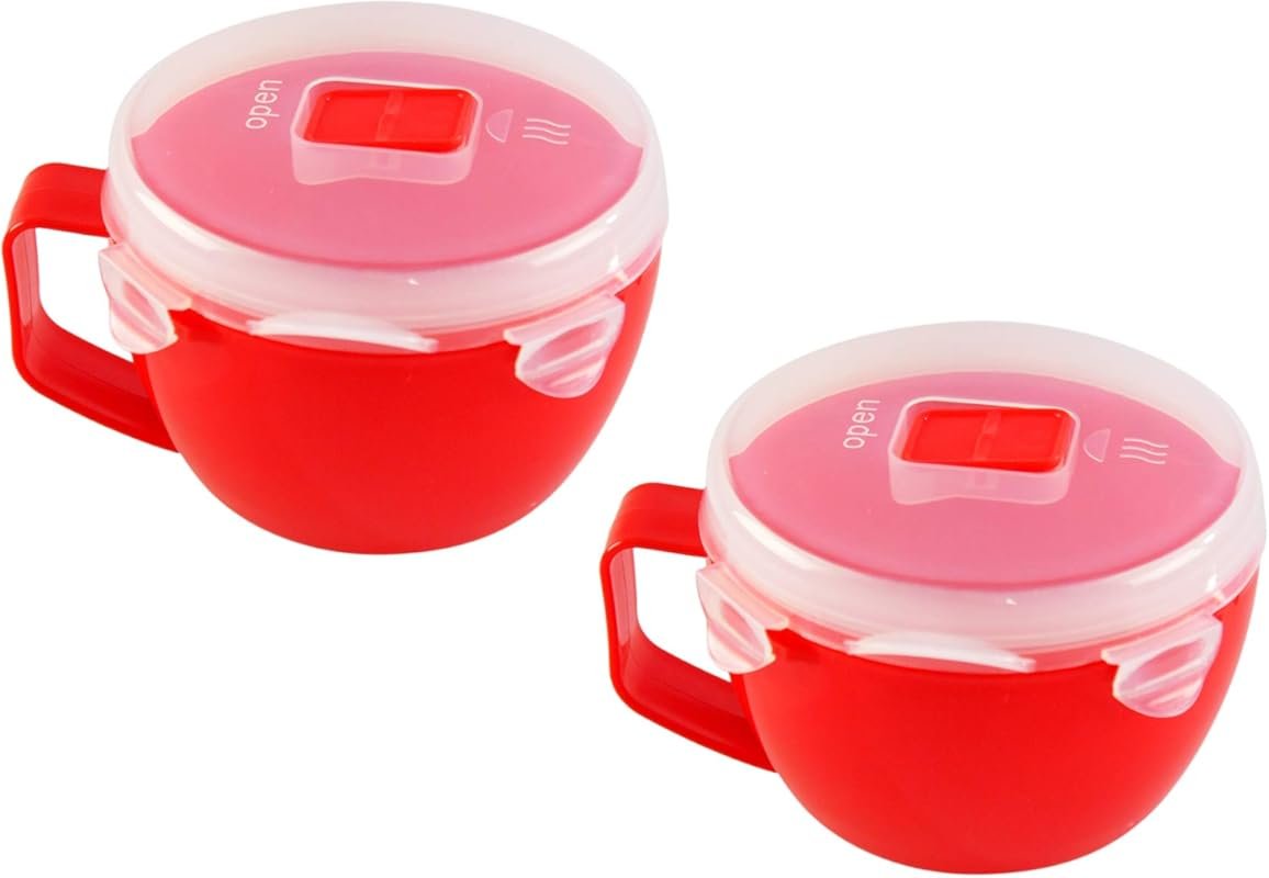 Home-X 32oz Microwave Ramen Bowls with Lids, Steam Vents & Locking Cli