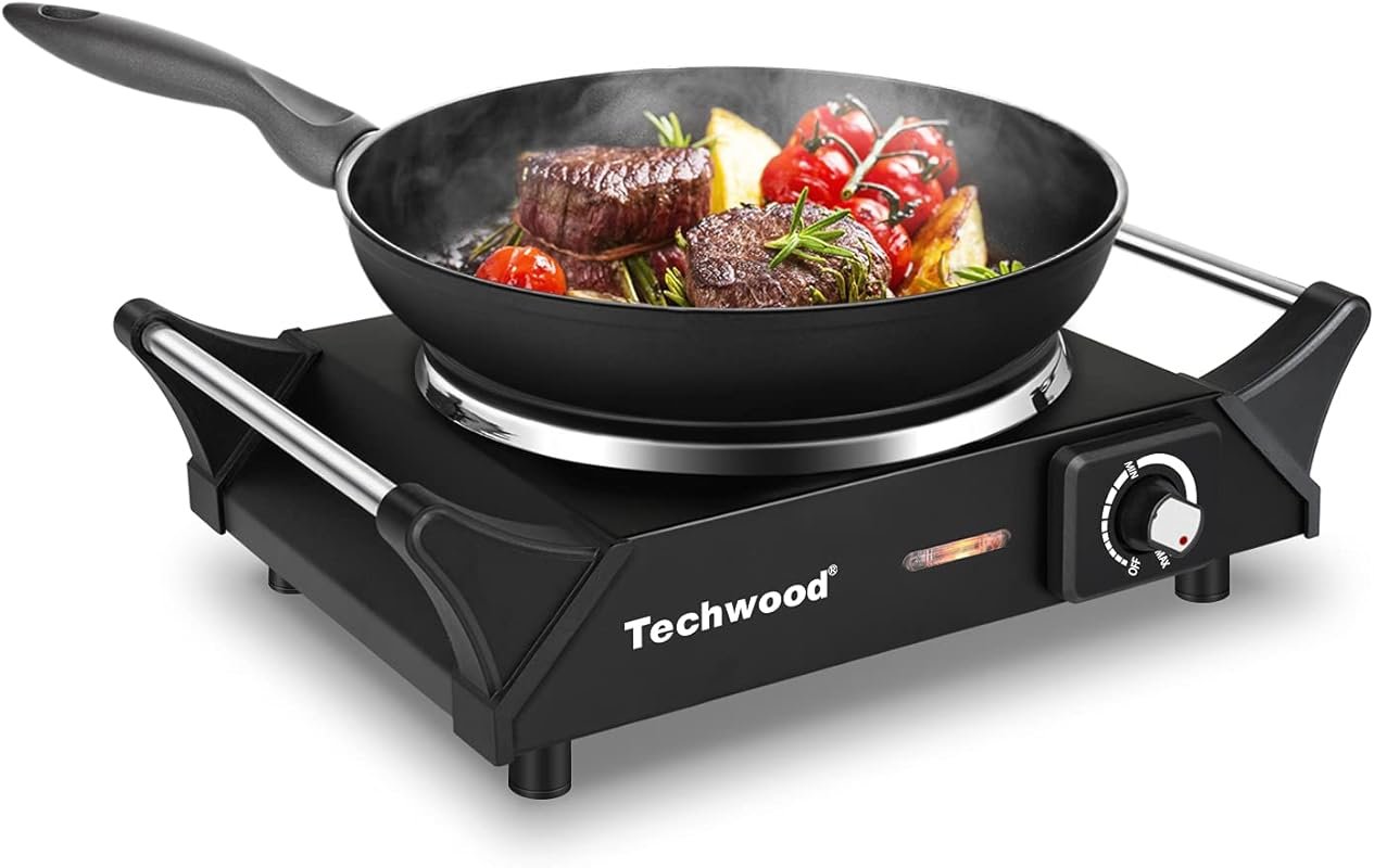 Techwood 1500W Portable Electric Single Burner Cooktop with Adjustable