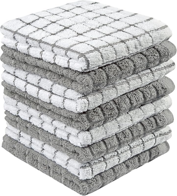 Bumble 8-Pack 100% Cotton Highly Absorbent Soft Gray Kitchen Dish Towe