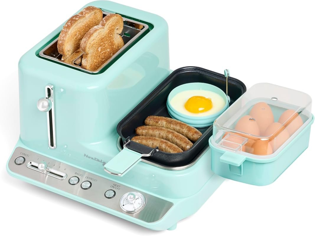 Nostalgia Retro 3-in-1 Breakfast Station: Egg Steamer, Non-Stick Gridd