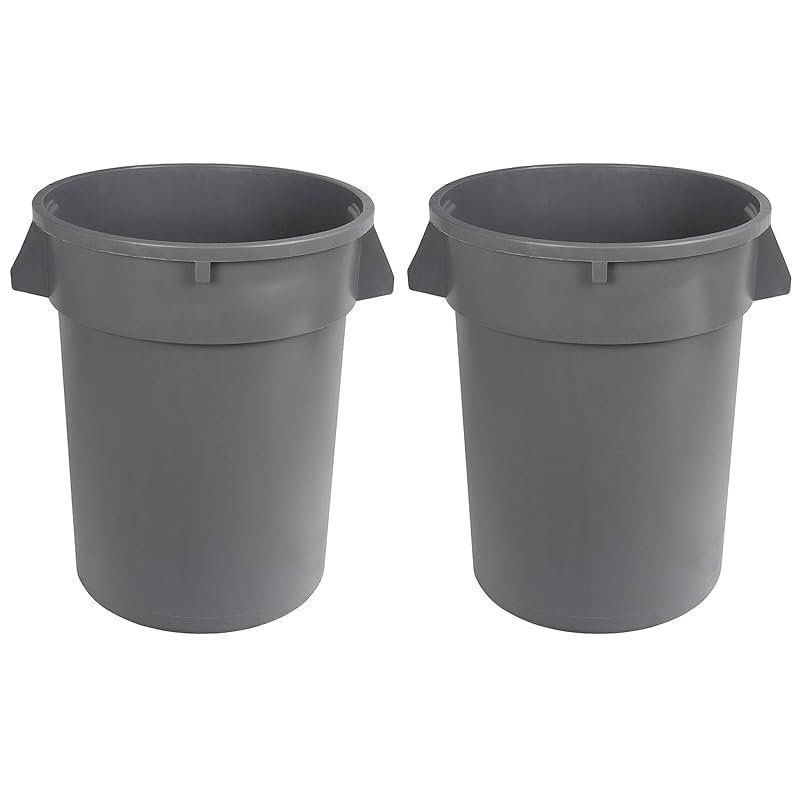 Amazon Basics Grey 32 Gallon Round Trash Can, Heavy Duty, Pack of 2