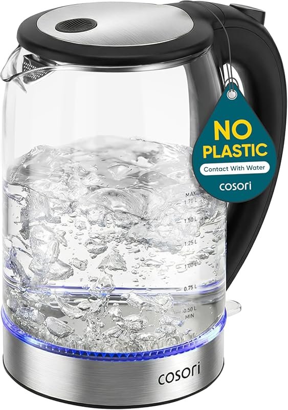 Cosori Electric Kettle, 1500W No-Plastic Contact, 1.7L Borosilicate Gl
