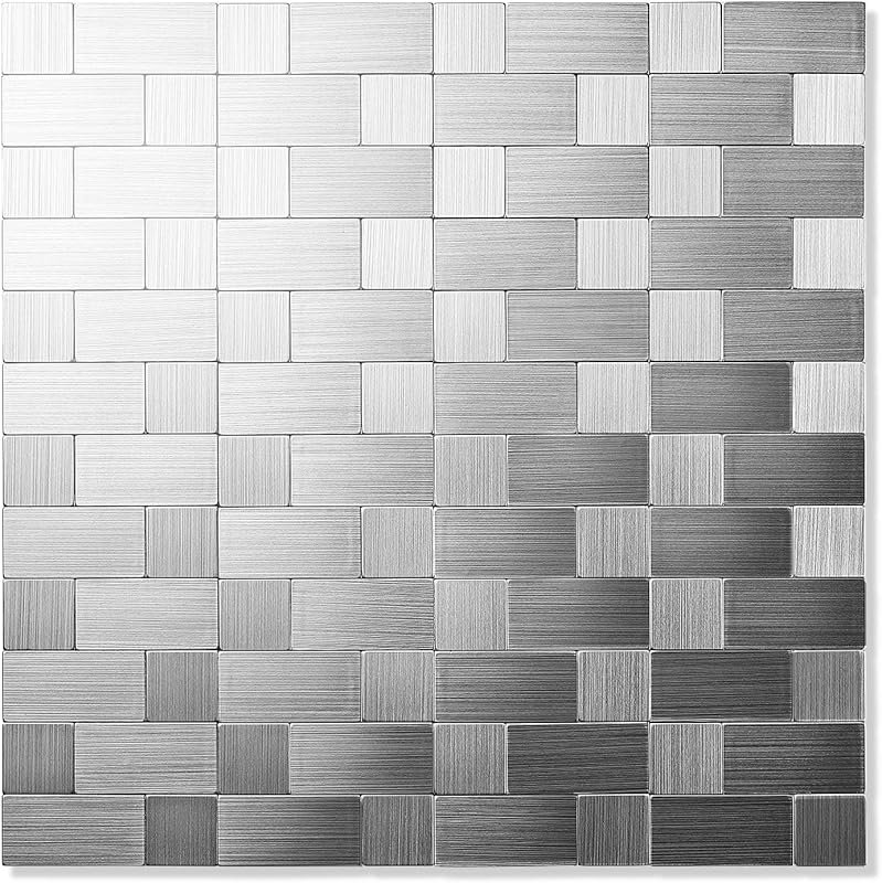 Yipscazo Stainless Steel Peel and Stick Backsplash Tiles, 12x12 Inch M