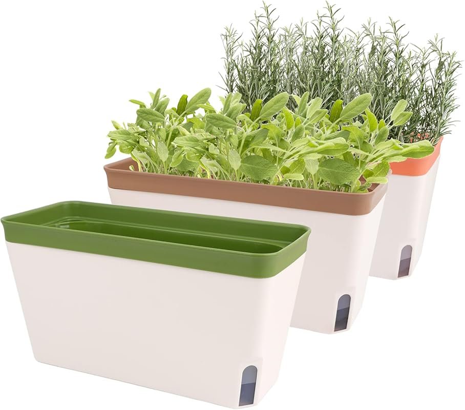 OurWarm Self-Watering Windowsill Planter Box – Set of 3 with Visual Wa