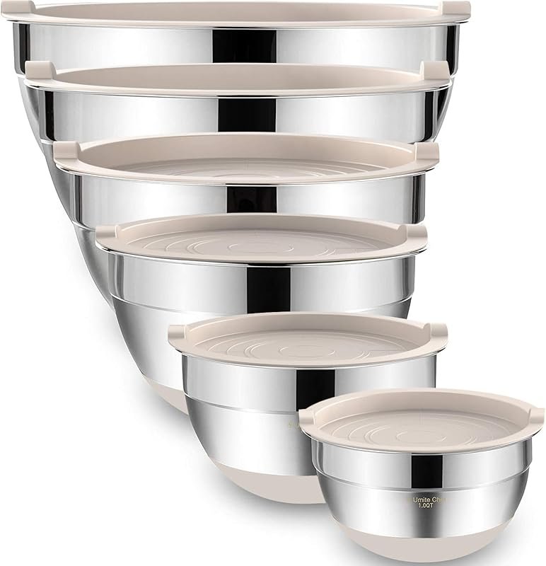 Umite Chef 6PCS Stainless Steel Nesting Mixing Bowls with Airtight Lid