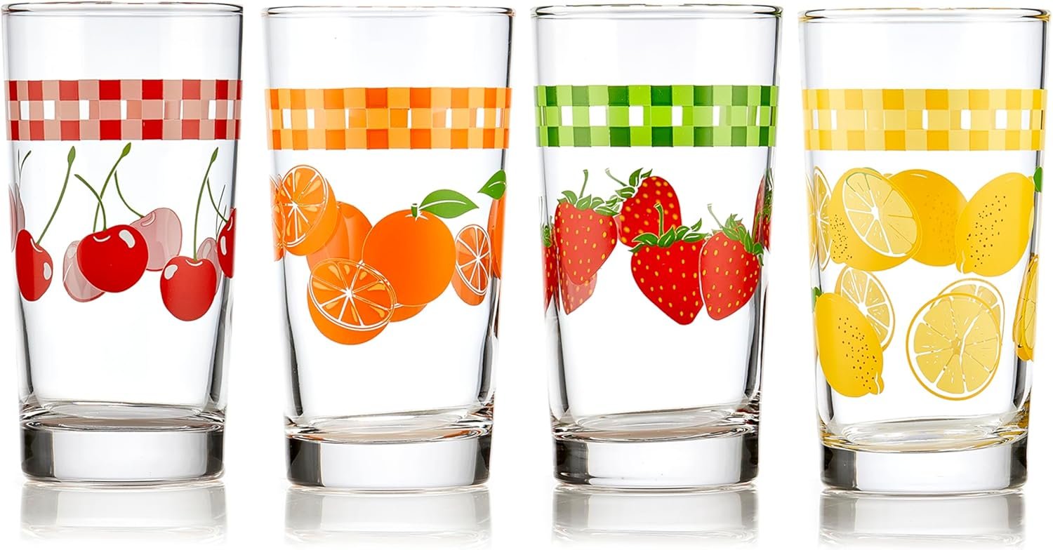 Libbey Retro Fruit Design Colorful Juice Glasses Set of 4 – Dishwasher