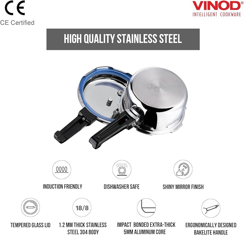 Vinod 3 Liter Stainless Steel Induction Pressure Cooker with Sandwich 