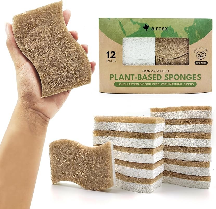 AIRNEX Biodegradable Natural Kitchen Sponge – Compostable Cellulose & 