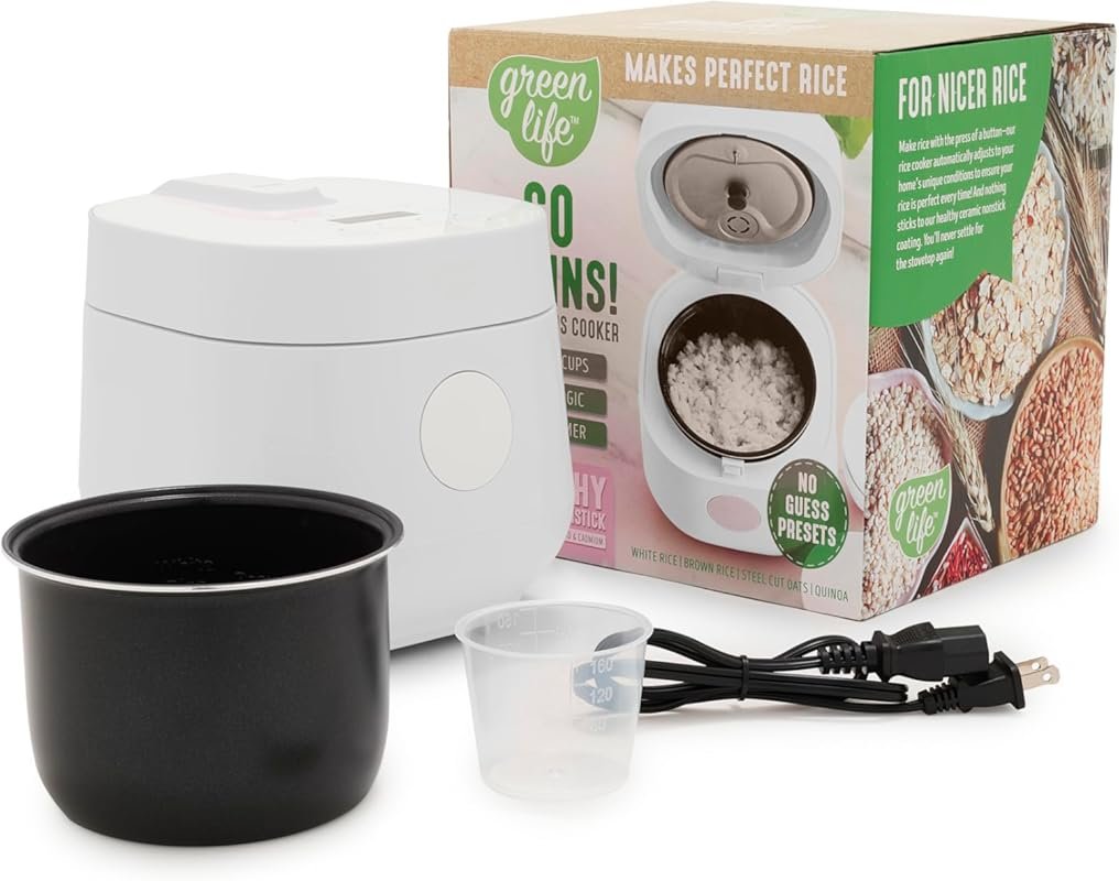 GreenLife Digital Rice Cooker with 4-Cup Capacity, Removable Ceramic P