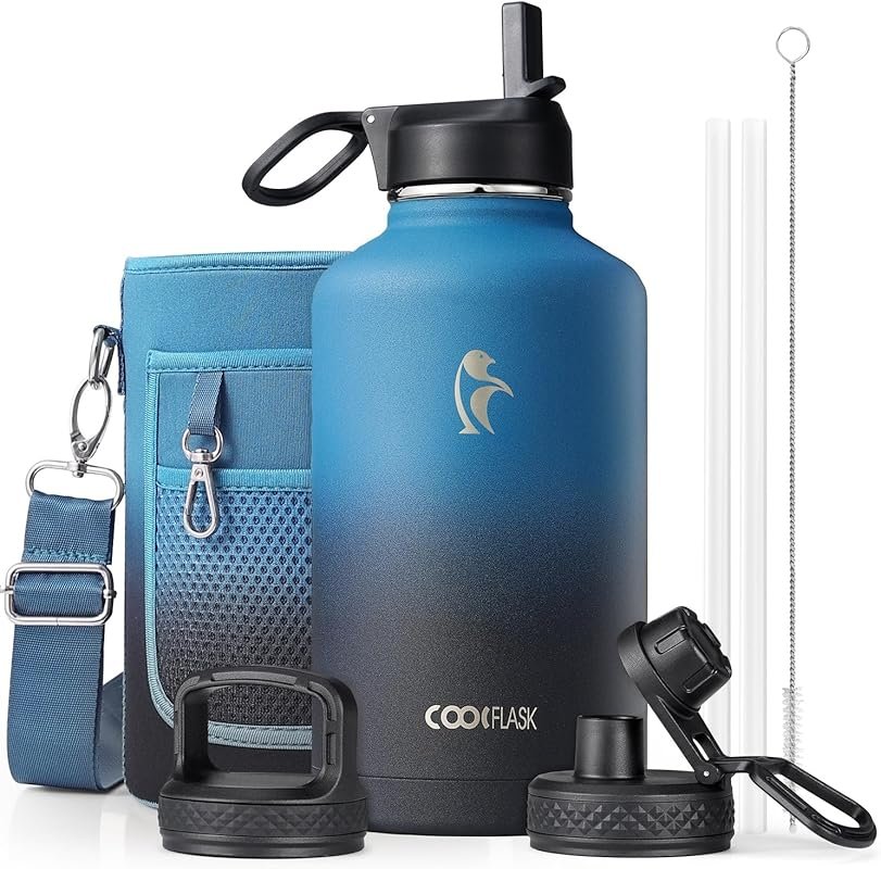 Coolflask 64 oz Half Gallon Insulated Stainless Steel Water Jug with S