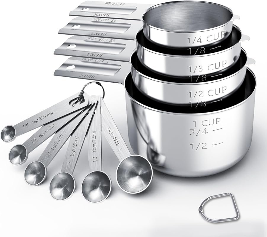 TILUCK 10-Piece Stainless Steel Measuring Cups & Spoons Set for Cookin