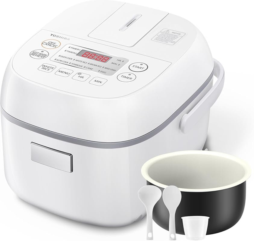 Toshiba Mini Rice Cooker with 3-Cup Capacity, Fuzzy Logic & 24-Hour De