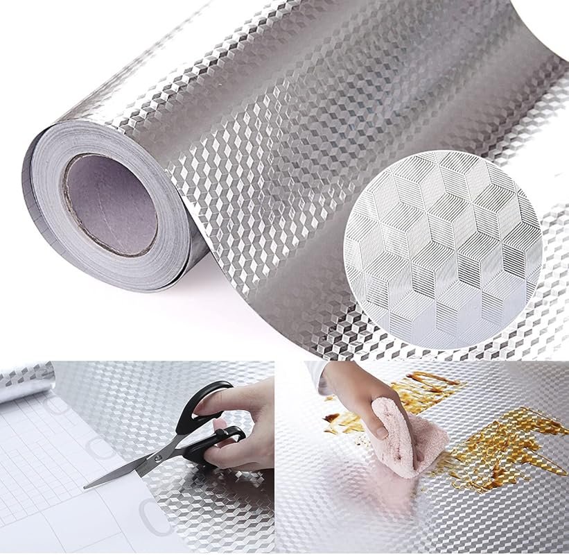 Snkxu Silver Aluminum Foil Oil-Proof Backsplash Sticker, Heat Resistan