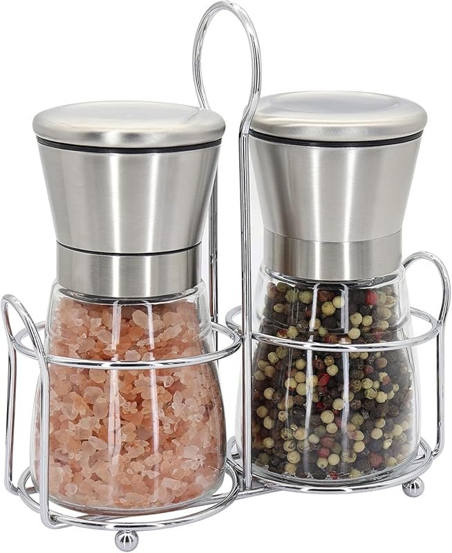 Premium Stainless Steel Salt & Pepper Grinder Set – Short Glass Shaker
