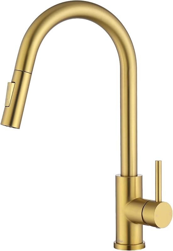 Tohlar Gold Kitchen Faucet with Pull Down Sprayer, Modern Stainless St