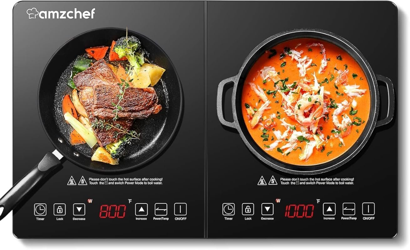 AMZCHEF Double Induction Cooktop, 1800W Sensor Touch with 20 Levels & 