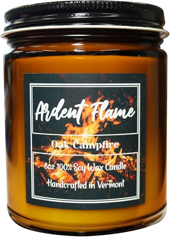 Oak Campfire Natural Soy Candle, Handmade Vermont, 8oz Long Lasting, P